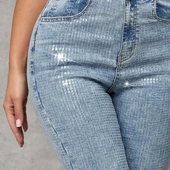 Medium Wash Party Women's Blue Skinny Stretchy Flared Denim Jeans - Picture 5 of 7